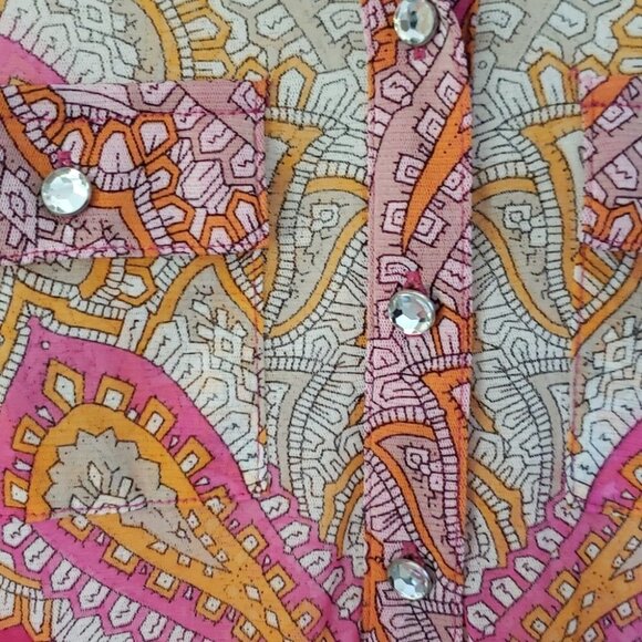 INTERNATIONAL Concepts Blouse Top Tropical Chiffon Diamon Buttons Size S - Picture 3 of 12
